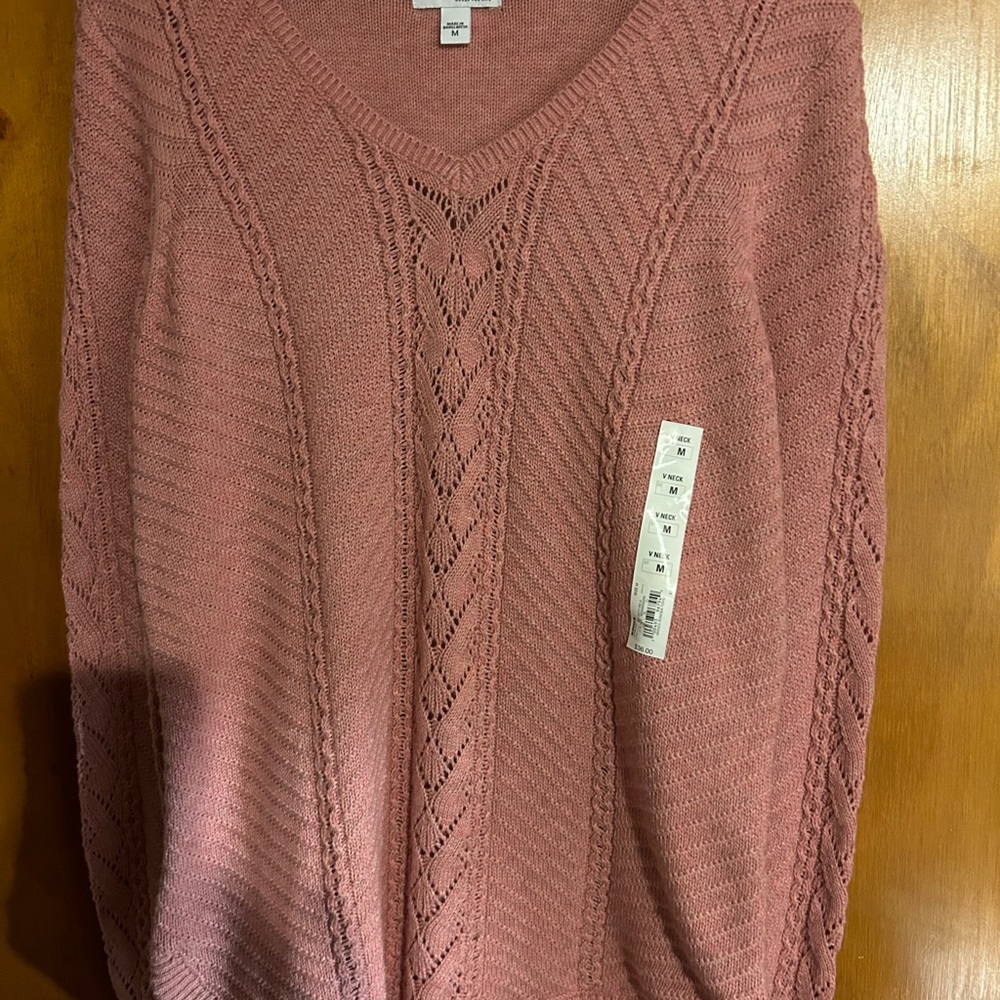Rosewood pink V neck long sleeve knitted sweater